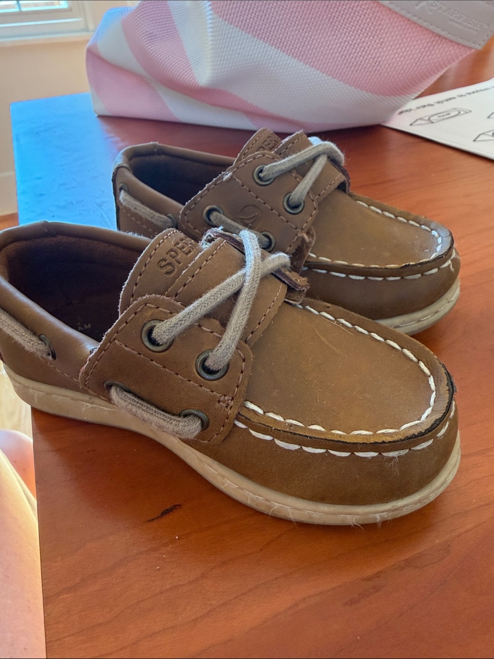 Sperry Kids Tan/Brown Leather Moccasin Boat Shoes